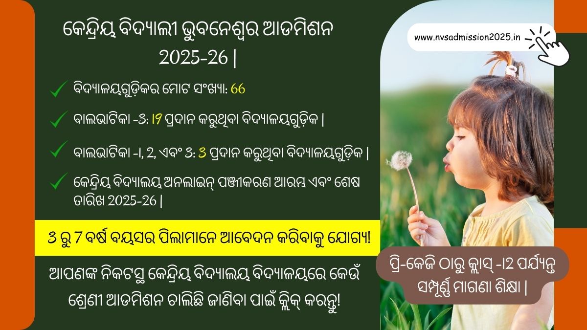 Kendriya Vidyalaya Bhubaneswar Admission 2025-26