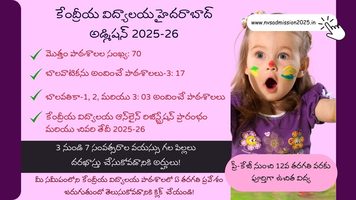 Kendriya Vidyalaya Hyderabad Admission 2025-26